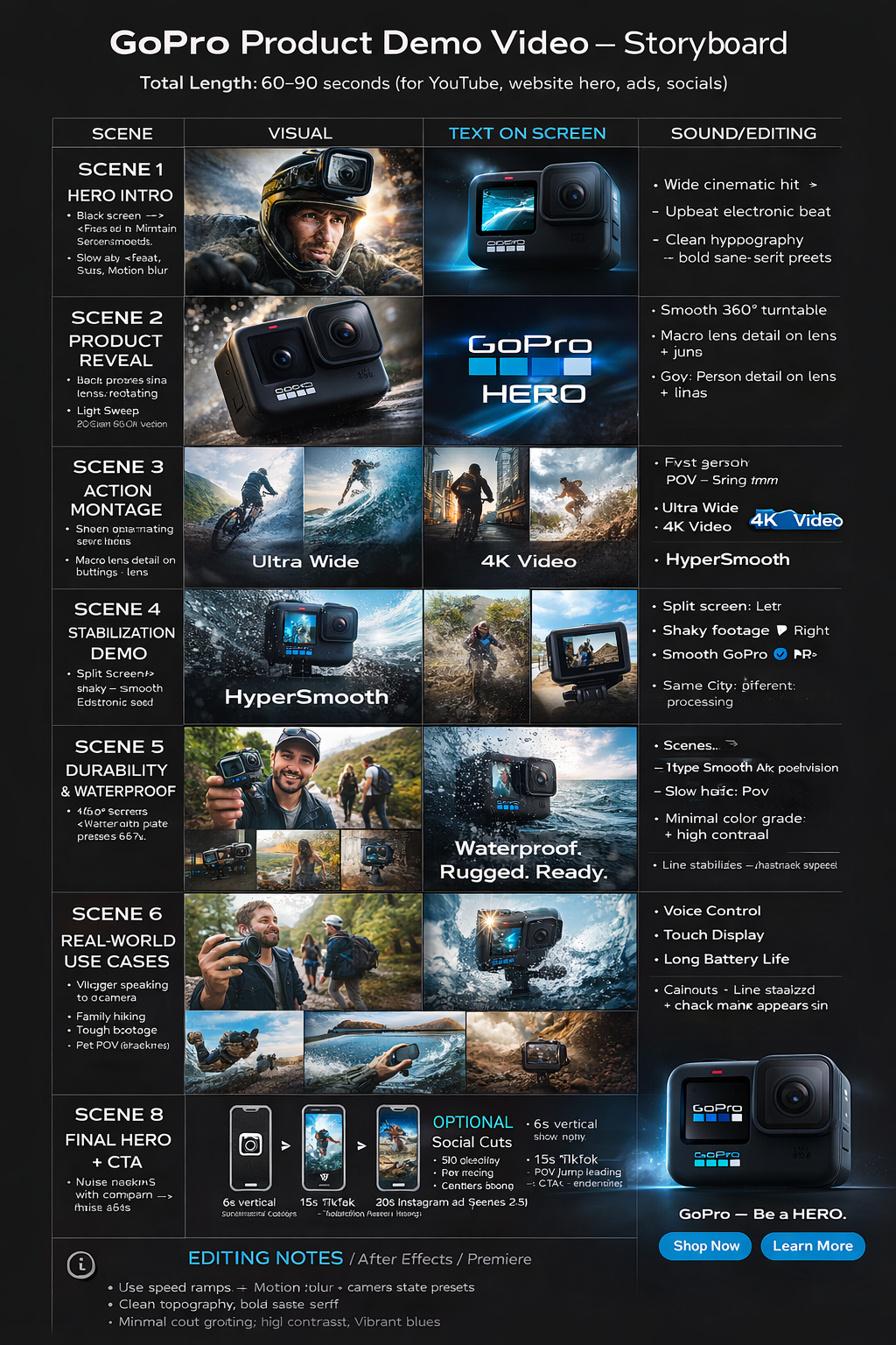 GoPro demo page wireframe scene map